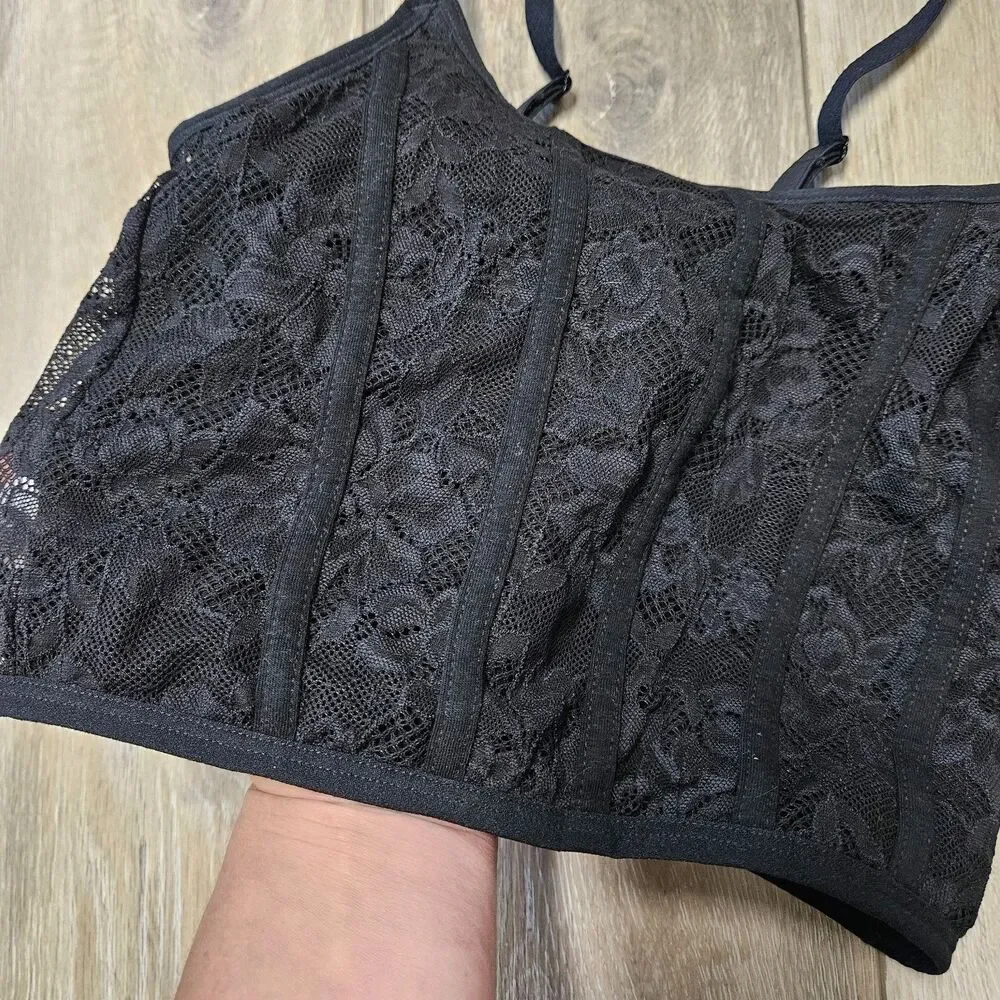 Colsie Bralette Black Floral Lace Wireless Bra Pullover Lined Corset Women's XS